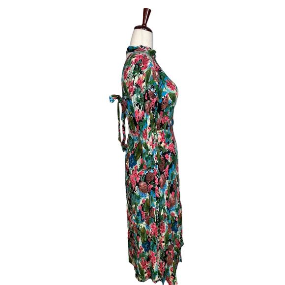 ZARA Watercolor Floral Print Open Back Long Sleeve Midi Dress    Size: L - Picture 4 of 6